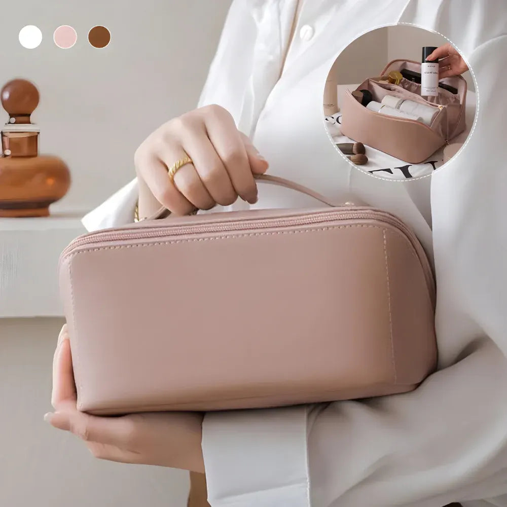 Large Capacity PU Cosmetic Travel Pouch with Hard Shell Organizer Case