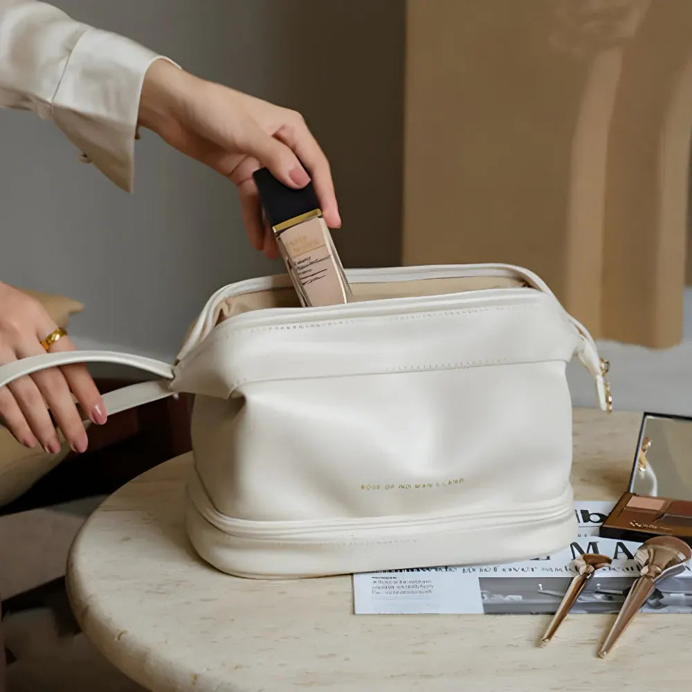 Large Capacity PU Cosmetic Travel Pouch with Hard Shell Organizer Case