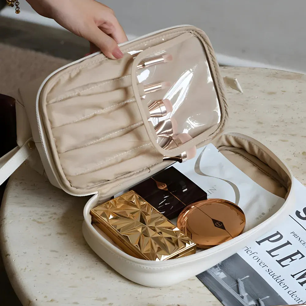 Large Capacity PU Cosmetic Travel Pouch with Hard Shell Organizer Case