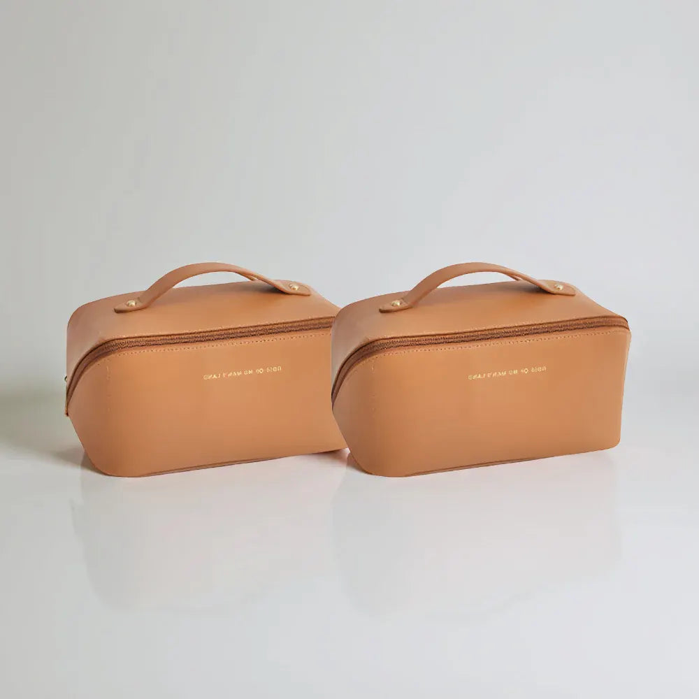 Large Capacity PU Cosmetic Travel Pouch with Hard Shell Organizer Case