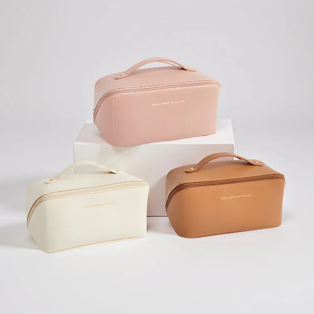 Large Capacity PU Cosmetic Travel Pouch with Hard Shell Organizer Case
