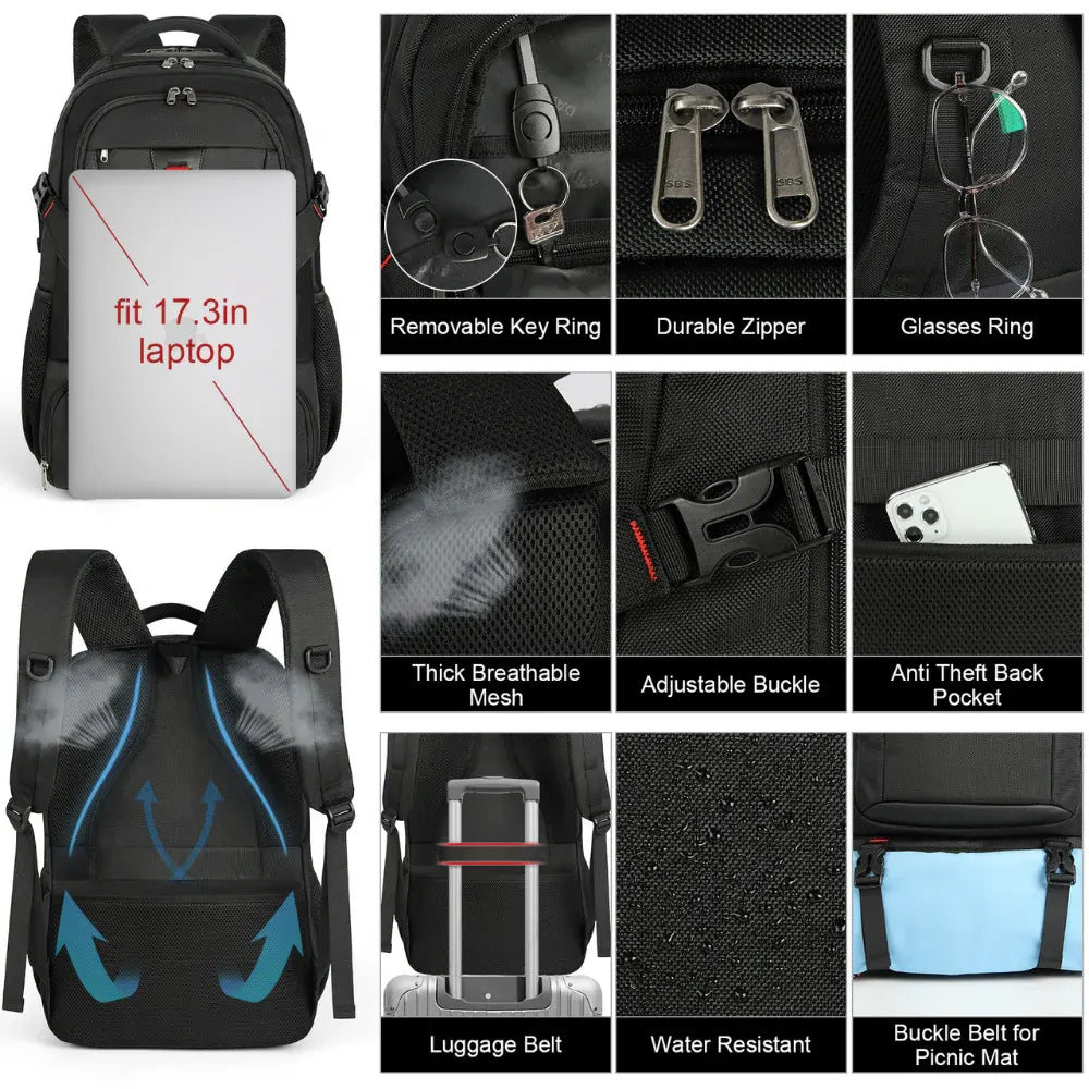 Large Travel Backpack with Insulated Compartment and Laptop Organizer