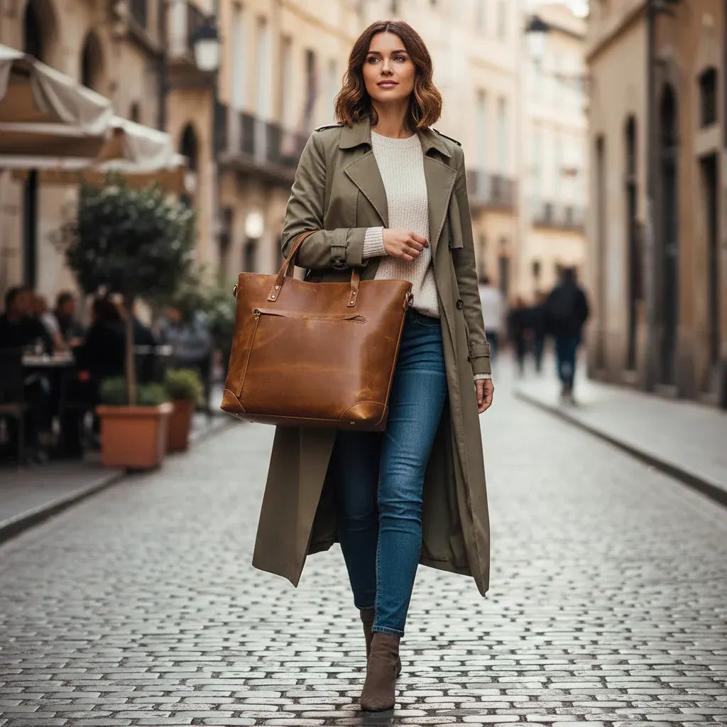 Large Zip-Top Tote Handbag for Women