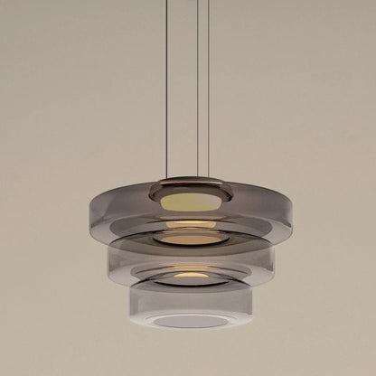 Layered Glass LED Pendant Light in Bauhaus Design – Modern Hanging Lamp