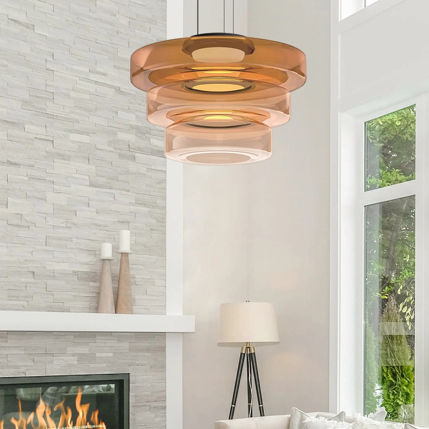 Layered Glass LED Pendant Light in Bauhaus Design – Modern Hanging Lamp