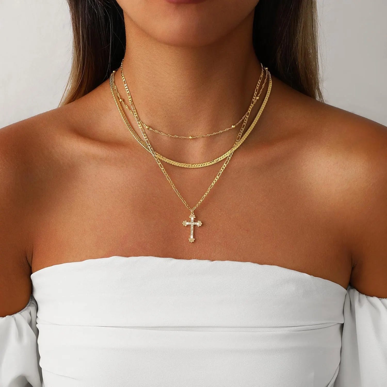 Layered Gold Cross Pendant Necklace – Mother's Day Jewelry Gift