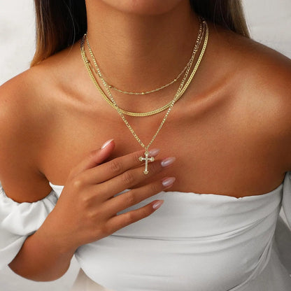 Layered Gold Cross Pendant Necklace – Mother's Day Jewelry Gift