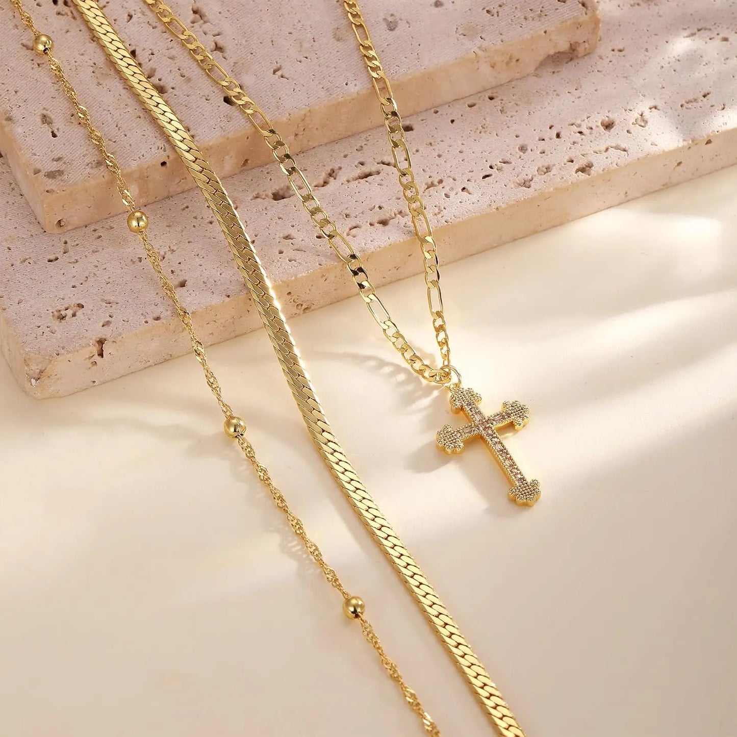 Layered Gold Cross Pendant Necklace – Mother's Day Jewelry Gift