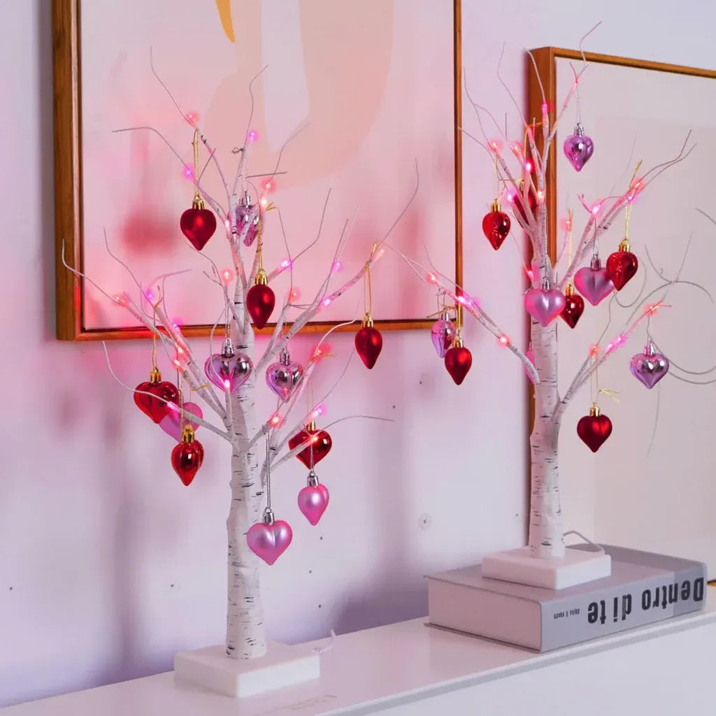 LED Birch Tree Heart Table Lamp - Valentine's Home Decor Light