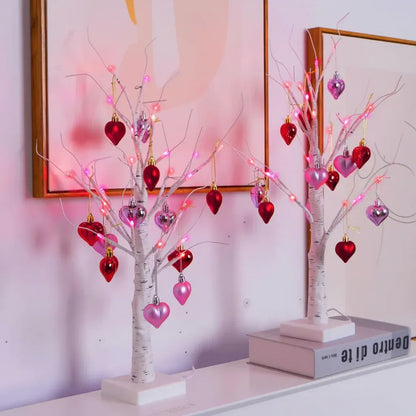 LED Birch Tree Heart Table Lamp - Valentine's Home Decor Light