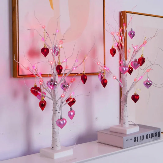 LED Birch Tree Heart Table Lamp - Valentine's Home Decor Light