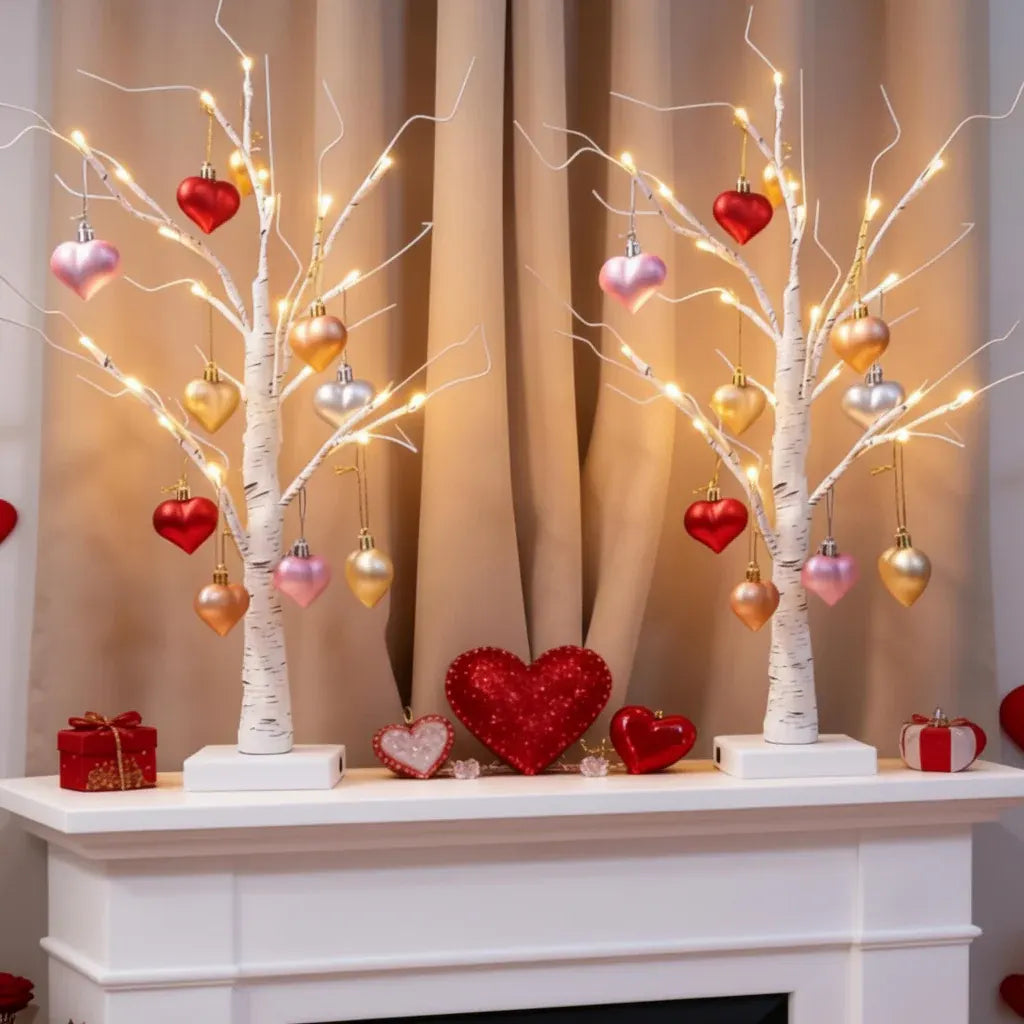 LED Birch Tree Heart Table Lamp - Valentine's Home Decor Light