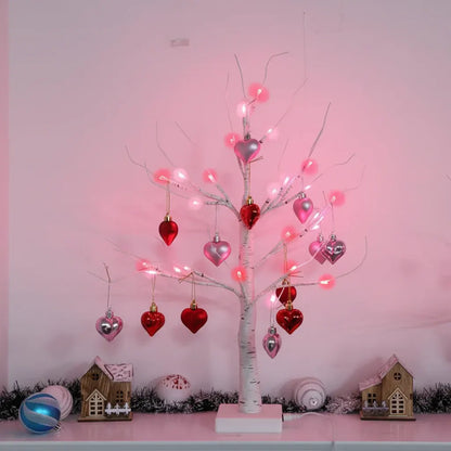 LED Birch Tree Heart Table Lamp - Valentine's Home Decor Light