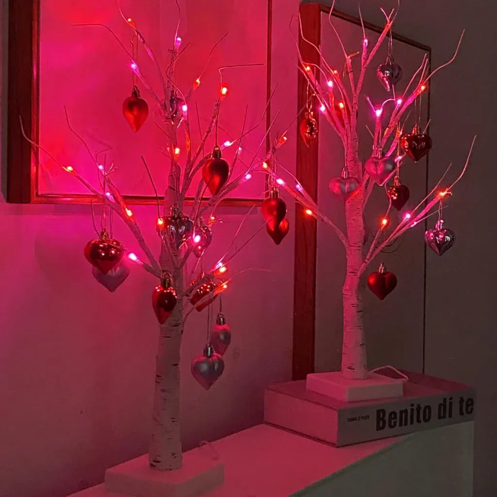 LED Birch Tree Heart Table Lamp - Valentine's Home Decor Light