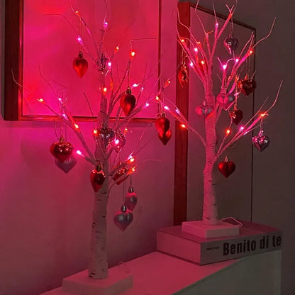 LED Birch Tree Heart Table Lamp - Valentine's Home Decor Light