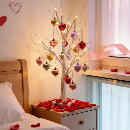 LED Birch Tree Heart Table Lamp - Valentine's Home Decor Light