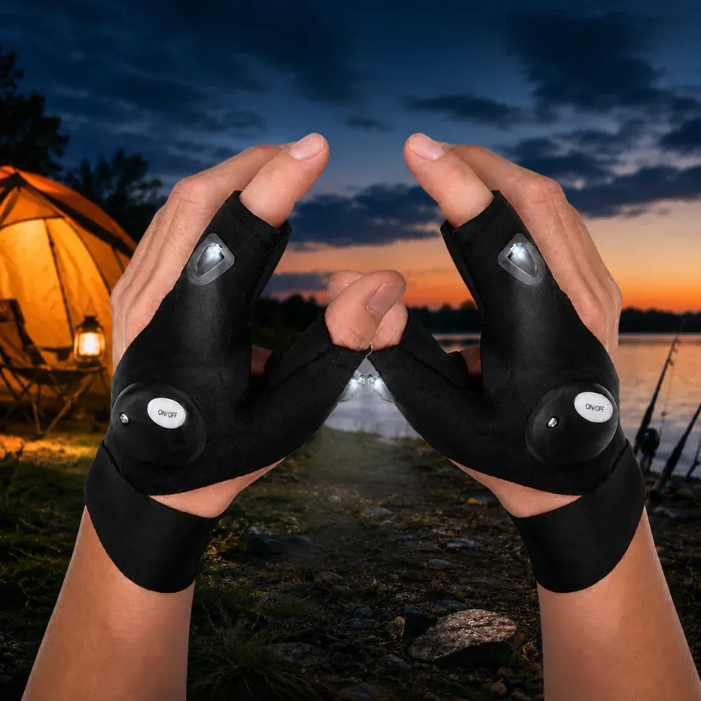LED Fingerless Flashlight Gloves for Camping & Fishing