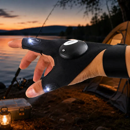LED Fingerless Flashlight Gloves for Camping & Fishing
