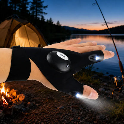 LED Fingerless Flashlight Gloves for Camping & Fishing