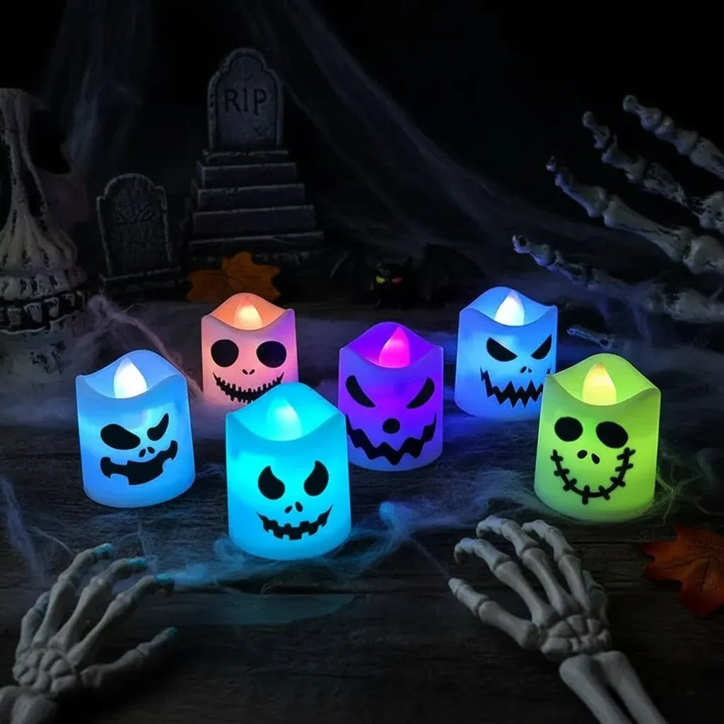 LED Flameless Pumpkin Tea Light Candles - Halloween Decor Set
