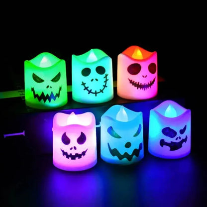 LED Flameless Pumpkin Tea Light Candles - Halloween Decor Set