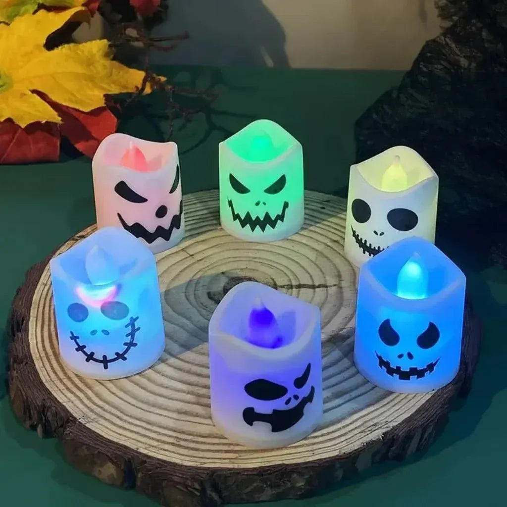LED Flameless Pumpkin Tea Light Candles - Halloween Decor Set