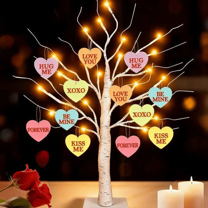 LED Heart-Shaped Valentine Tree Ornament Table Lamp