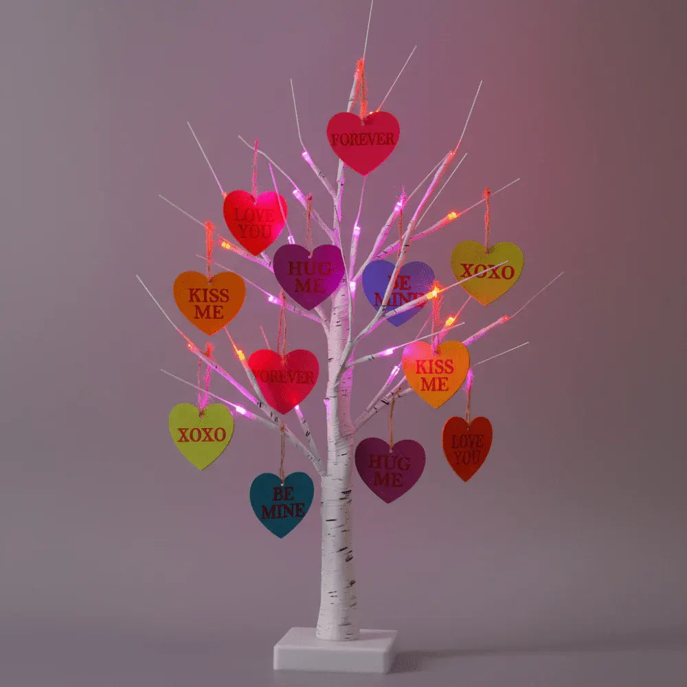 LED Heart-Shaped Valentine Tree Ornament Table Lamp