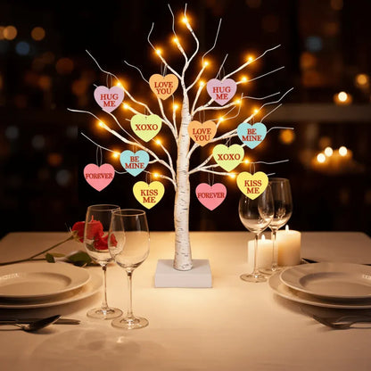 LED Heart-Shaped Valentine Tree Ornament Table Lamp