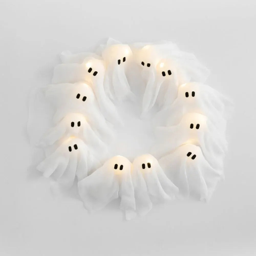 LED Lighted Ghost Wreath for Halloween Home Decor