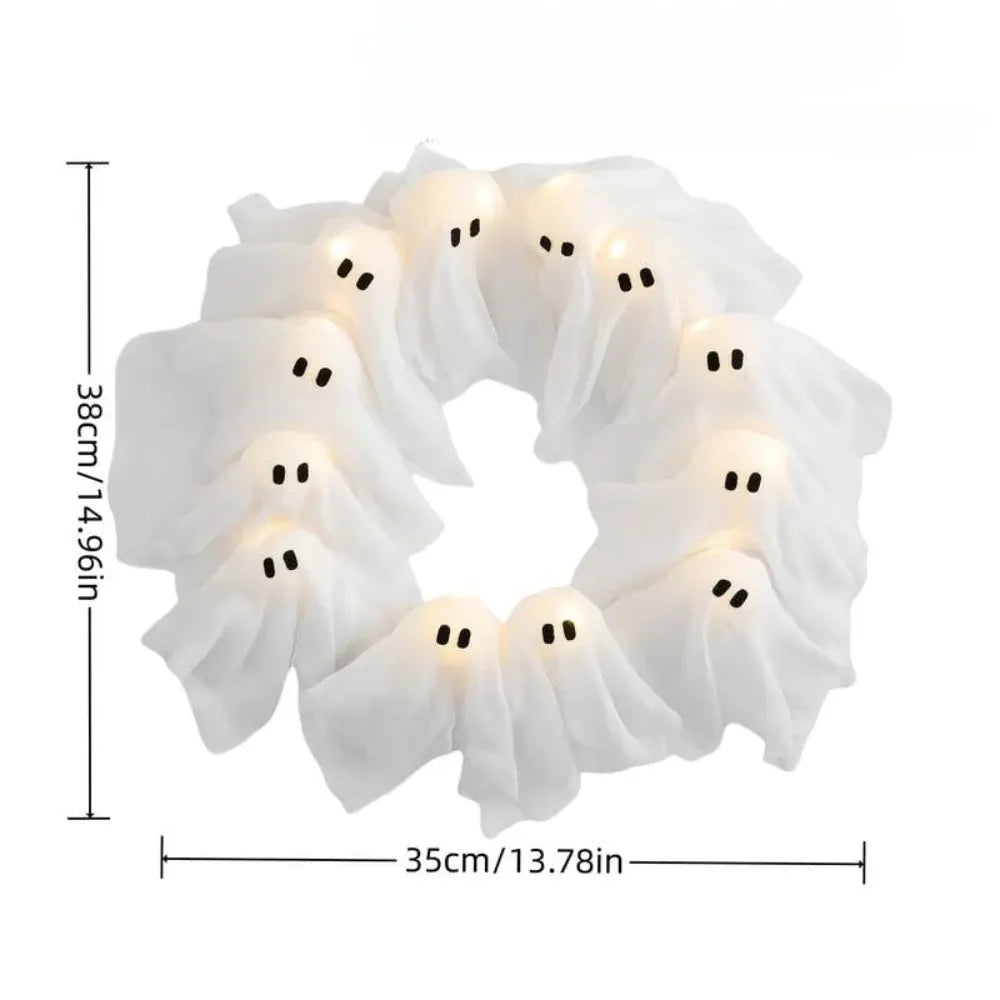 LED Lighted Ghost Wreath for Halloween Home Decor