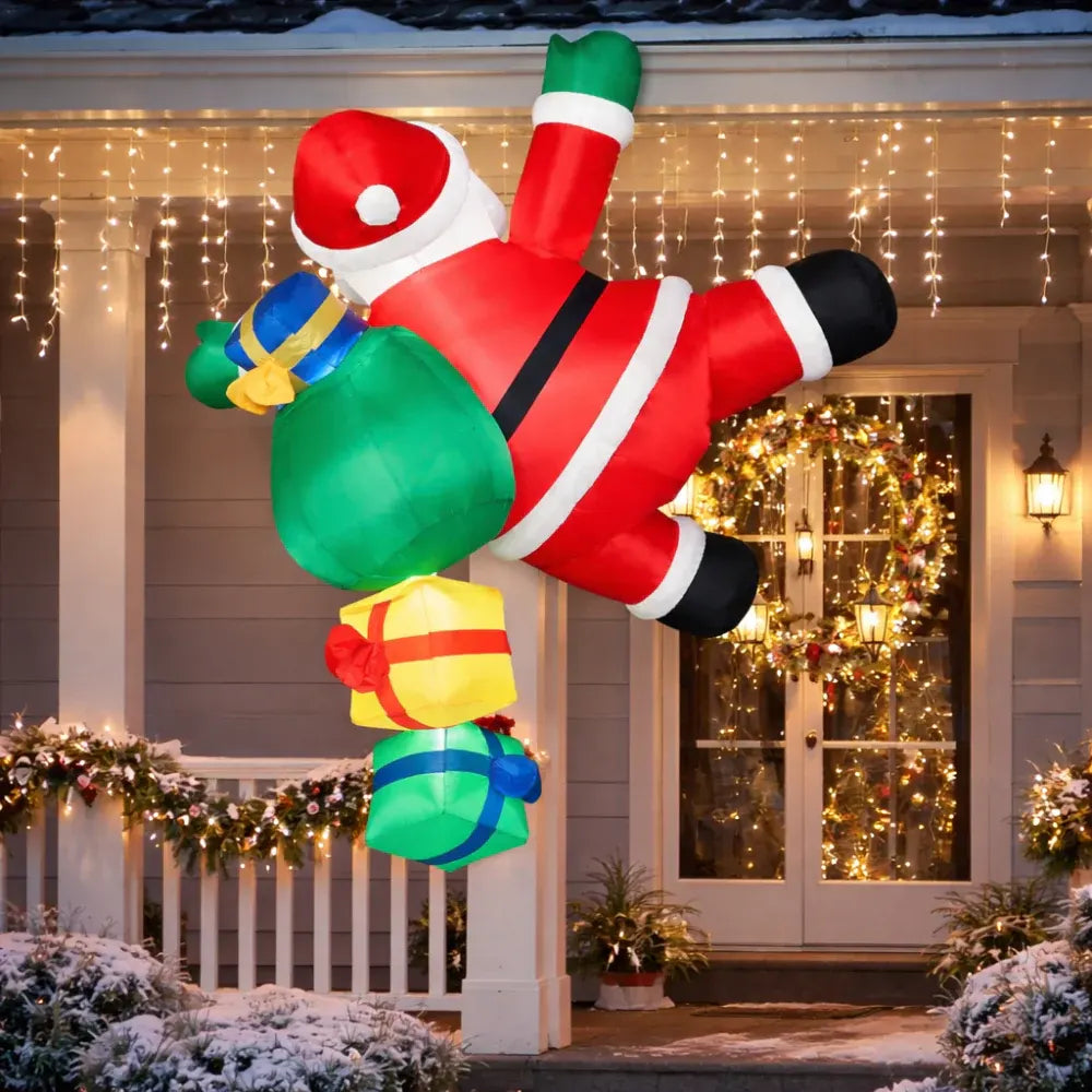 LED Lighted Santa Claus Climbing Ladder Inflatable Outdoor Christmas Decoration