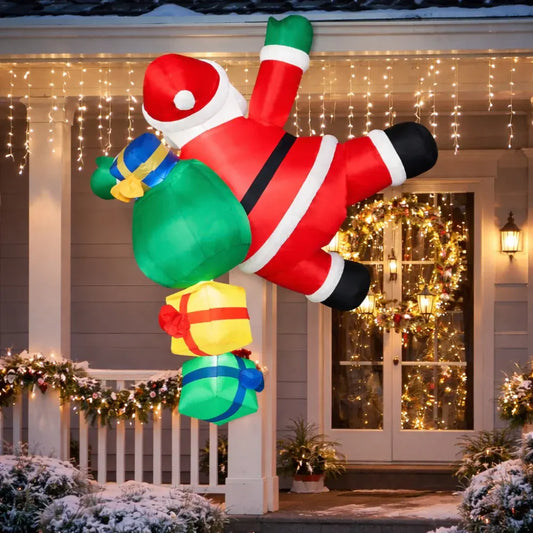 LED Lighted Santa Claus Climbing Ladder Inflatable Outdoor Christmas Decoration