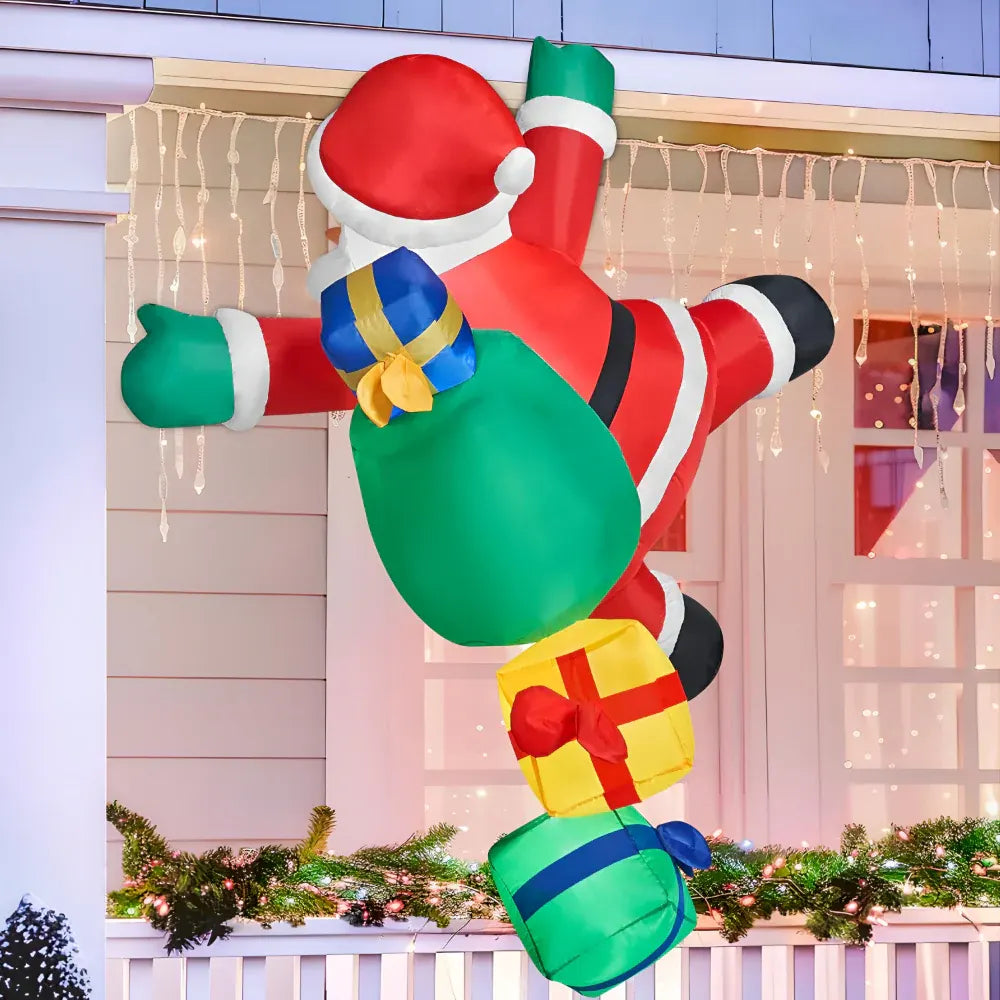 LED Lighted Santa Claus Climbing Ladder Inflatable Outdoor Christmas Decoration