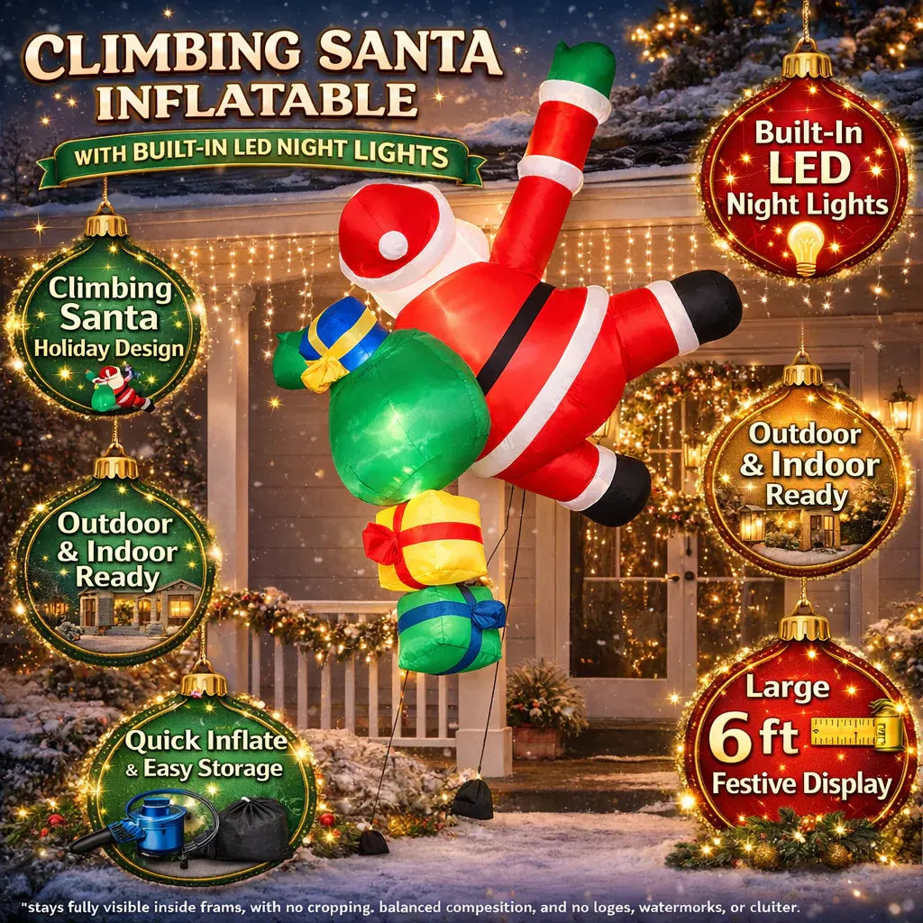 LED Lighted Santa Claus Climbing Ladder Inflatable Outdoor Christmas Decoration