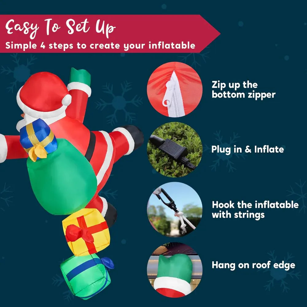 LED Lighted Santa Claus Climbing Ladder Inflatable Outdoor Christmas Decoration