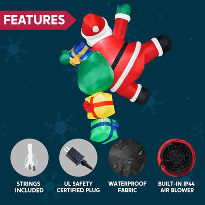 LED Lighted Santa Claus Climbing Ladder Inflatable Outdoor Christmas Decoration