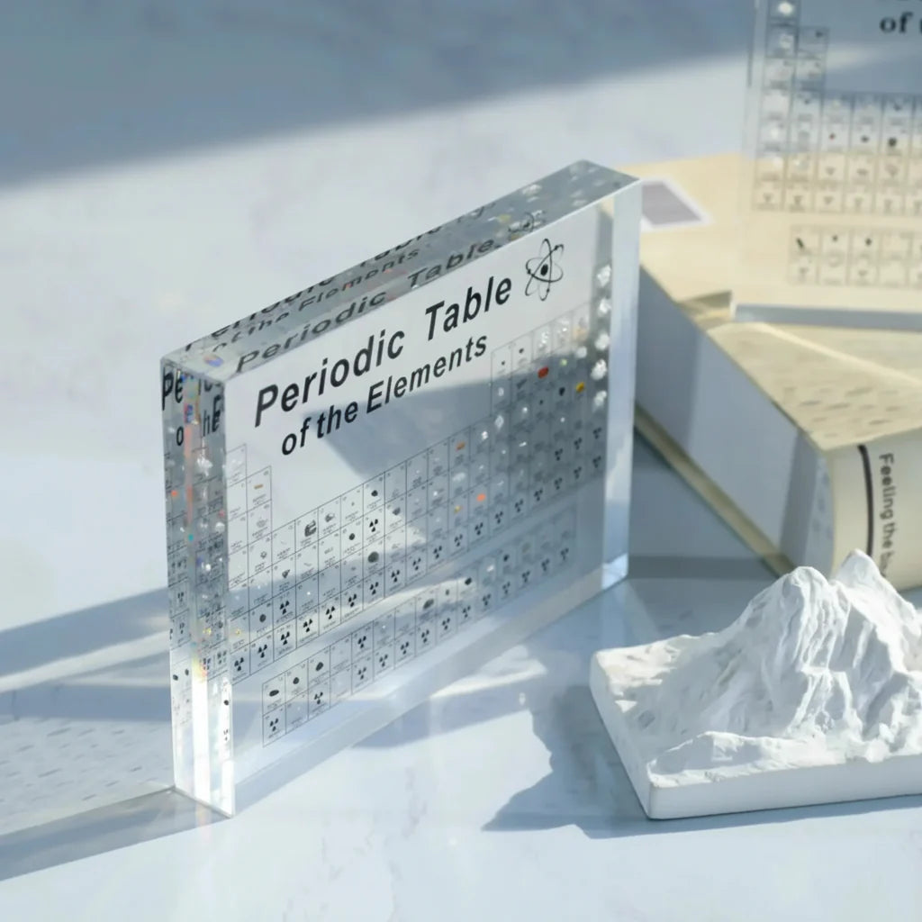 LED-Lit Periodic Table Display with Real Elements in Acrylic Frame