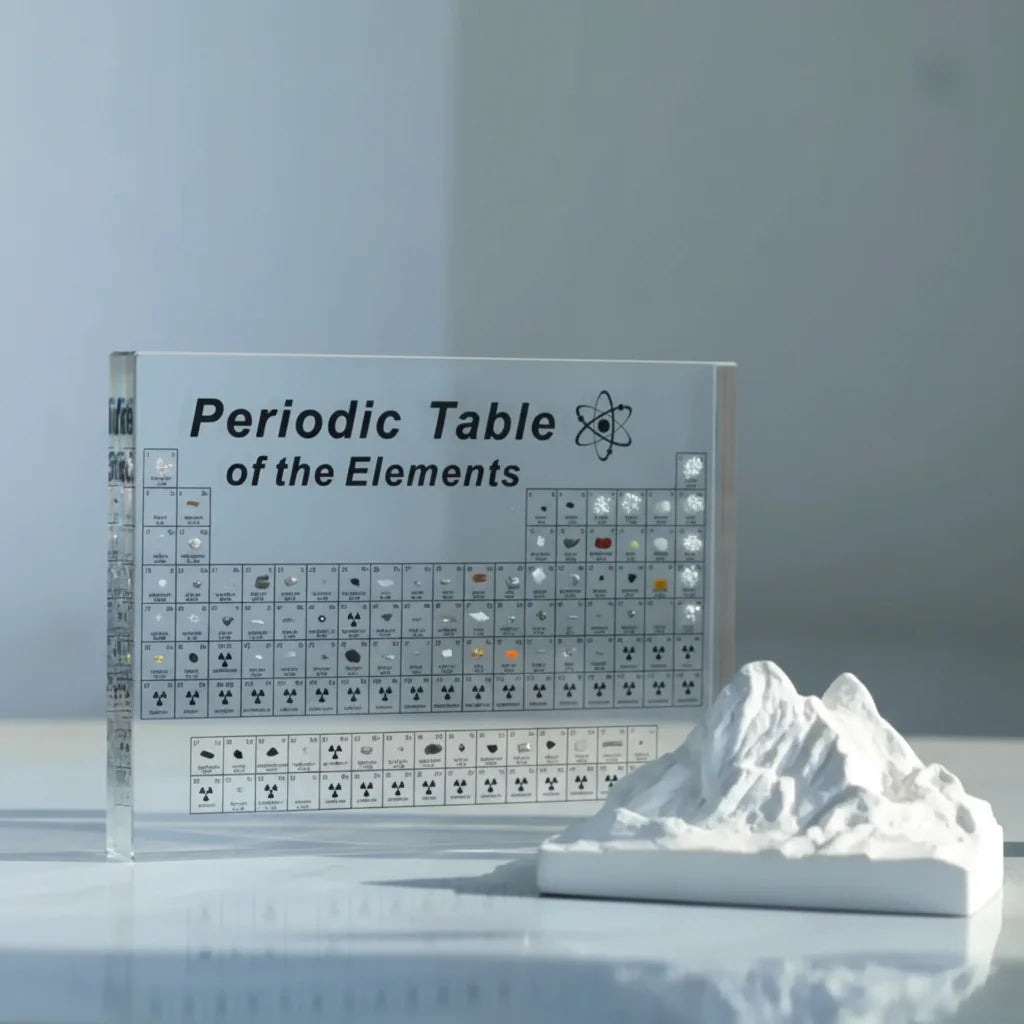 LED-Lit Periodic Table Display with Real Elements in Acrylic Frame