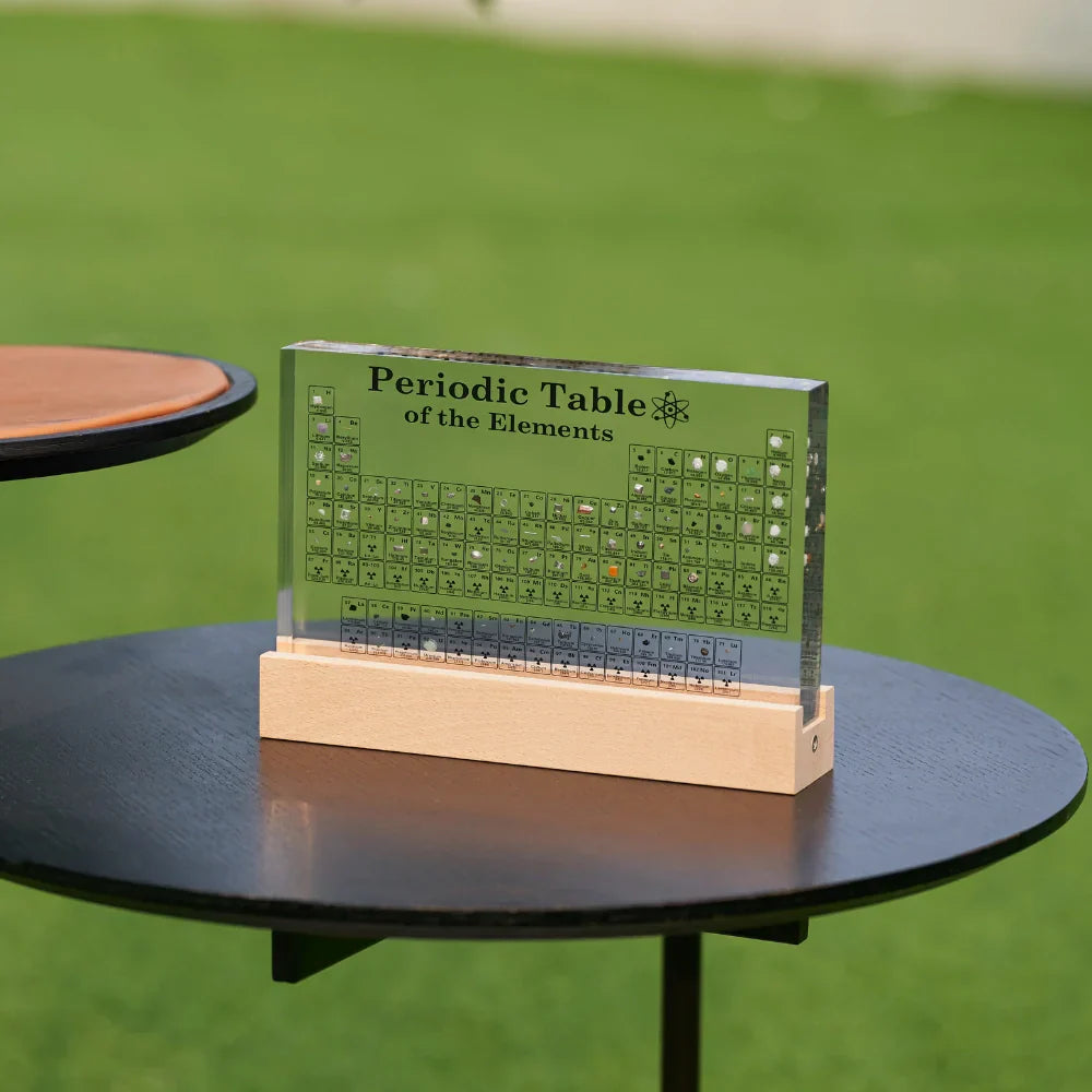 LED-Lit Periodic Table Display with Real Elements in Acrylic Frame