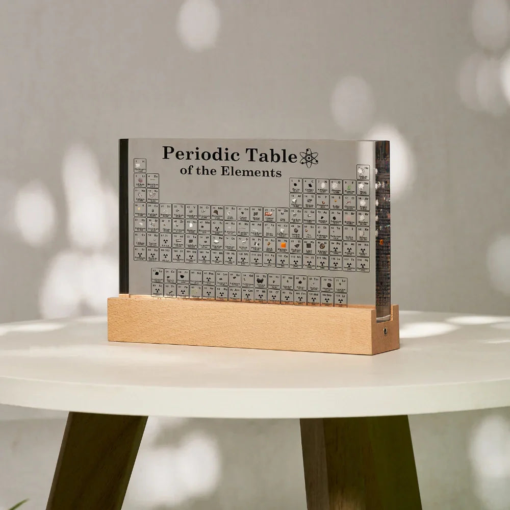 LED-Lit Periodic Table Display with Real Elements in Acrylic Frame