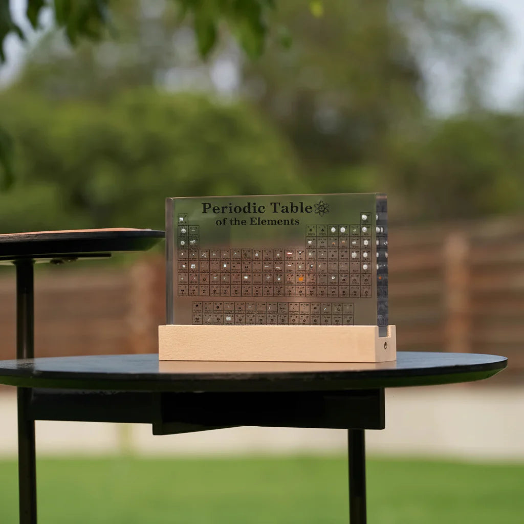LED-Lit Periodic Table Display with Real Elements in Acrylic Frame