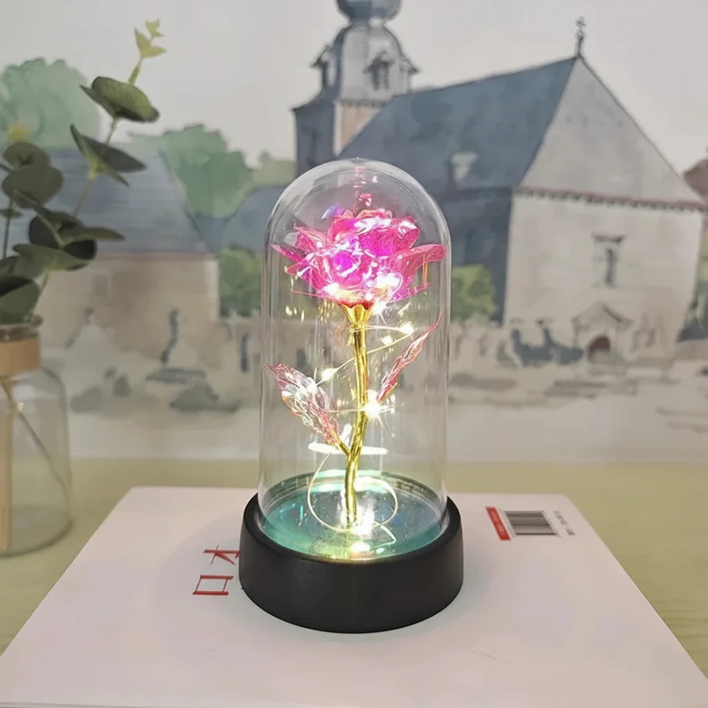 LED Rose Glass Dome Table Lamp - Romantic Decorative Accent Light