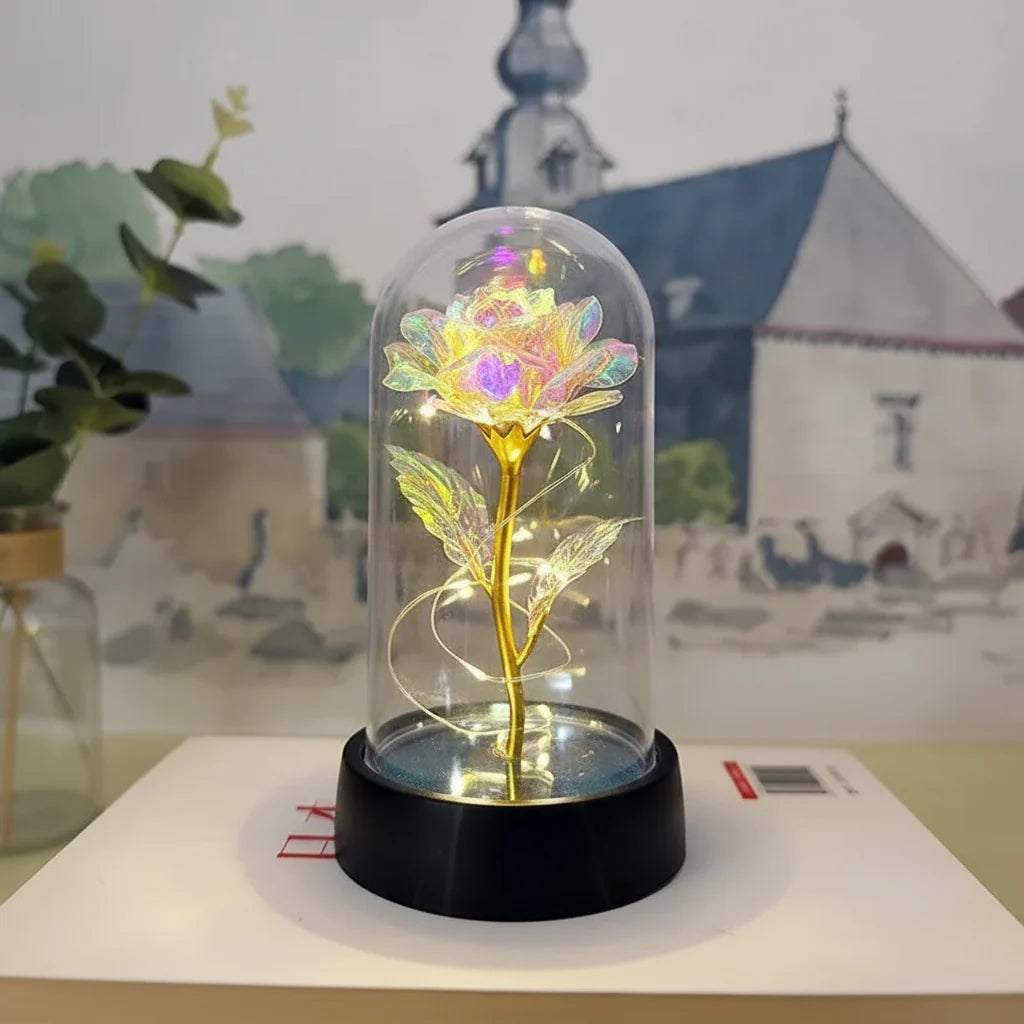 LED Rose Glass Dome Table Lamp - Romantic Decorative Accent Light