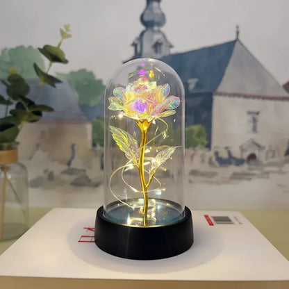 LED Rose Glass Dome Table Lamp - Romantic Decorative Accent Light