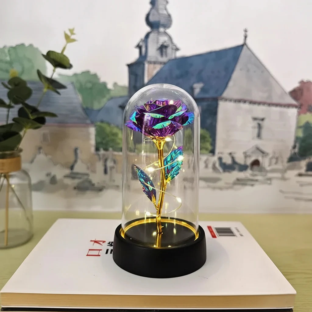 LED Rose Glass Dome Table Lamp - Romantic Decorative Accent Light