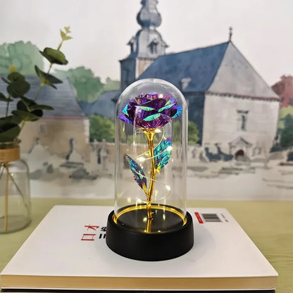 LED Rose Glass Dome Table Lamp - Romantic Decorative Accent Light