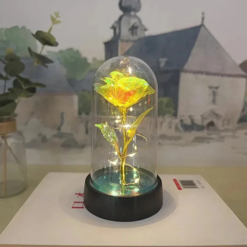LED Rose Glass Dome Table Lamp - Romantic Decorative Accent Light