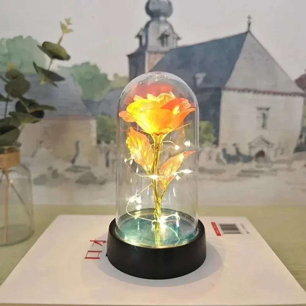LED Rose Glass Dome Table Lamp - Romantic Decorative Accent Light