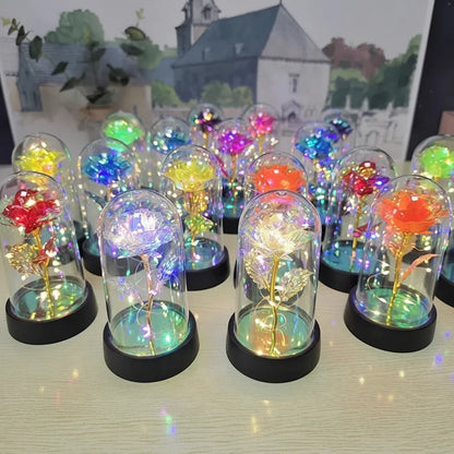 LED Rose Glass Dome Table Lamp - Romantic Decorative Accent Light